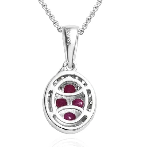 Natural Ruby & Natural White Zircon Style Necklace In 925 Sterling Silver - Picture 9 of 11